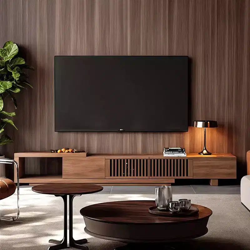 Meuble TV extensible 2 tiroirs de 199,5 cm de style milieu de siècle