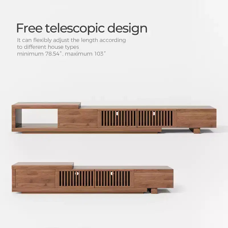 Meuble TV extensible 2 tiroirs de 199,5 cm de style milieu de siècle
