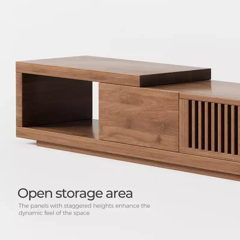 Meuble TV extensible 2 tiroirs de 199,5 cm de style milieu de siècle