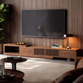 Luck Live Mid-Century Modern 78.54in expandable TV stand with 2 drawers, 2 cabinet doors, one open storage, maximum 120 inches/Walnut color&amp;Modern.