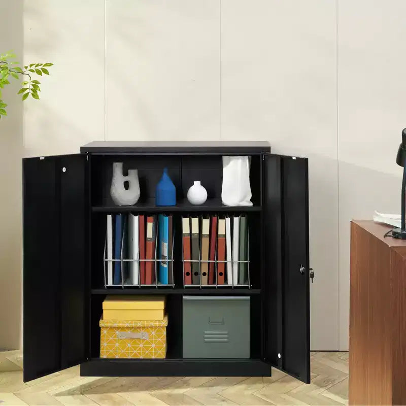 Armoire de rangement métallique avec 2 portes magnétiques et 2 étagères réglables