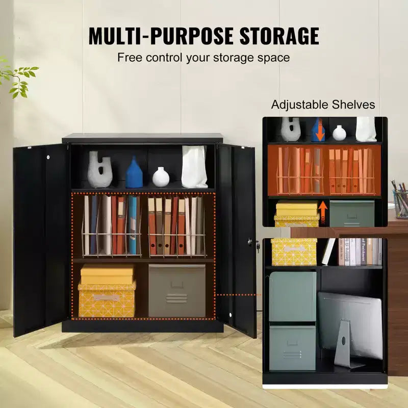 Armoire de rangement métallique avec 2 portes magnétiques et 2 étagères réglables