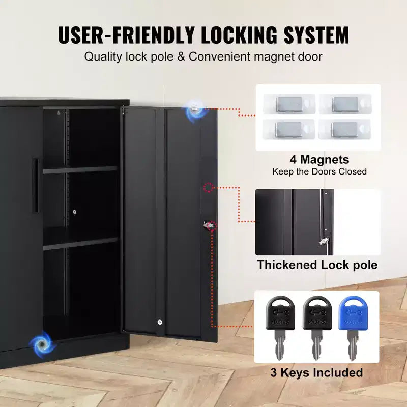 Armoire de rangement métallique avec 2 portes magnétiques et 2 étagères réglables