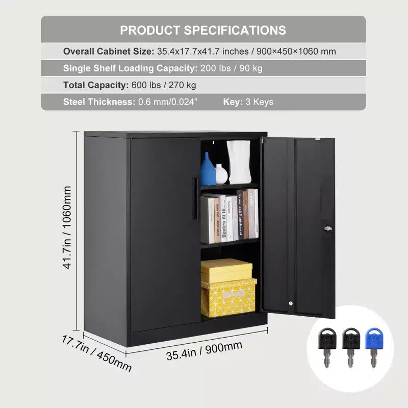 Armoire de rangement métallique avec 2 portes magnétiques et 2 étagères réglables