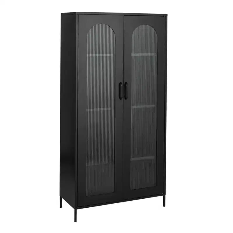 Storied Home Solstice Tall Metal Curio Cabinet, Black