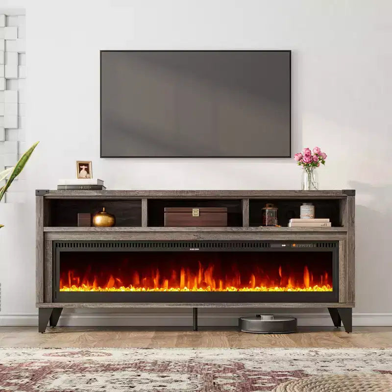 Meuble TV de 65 po avec foyer électrique de 60 po à vitre