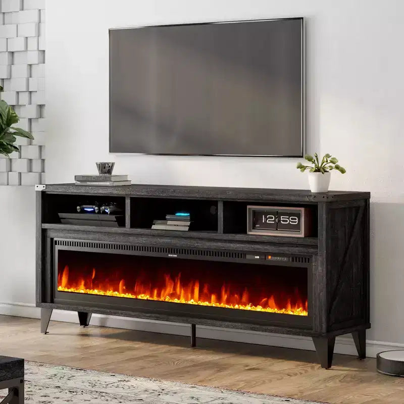 Meuble TV de 65 po avec foyer électrique de 60 po à vitre