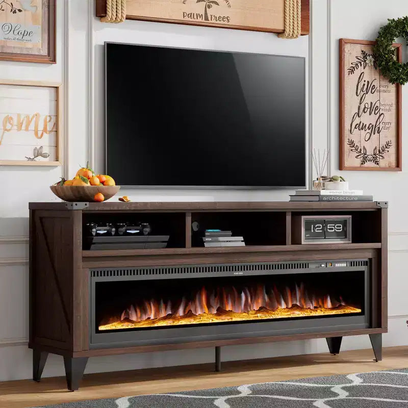 Amerlife 65 TV Stand with 60 Glass Electric Fireplace