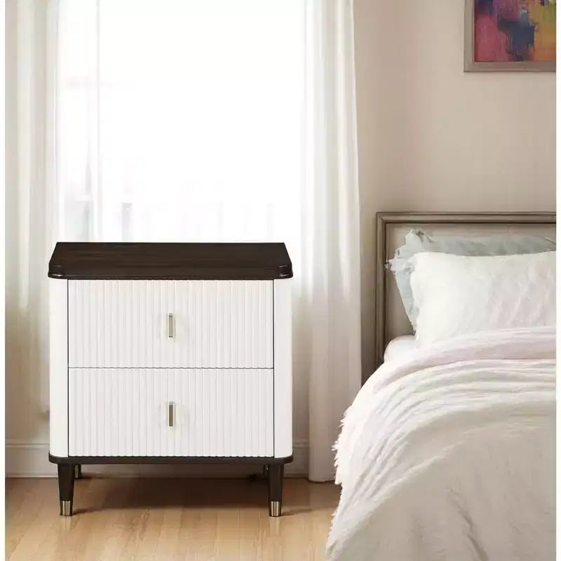 GDFStudio Jean 2-Drawer Wood Nightstand with USB Port
