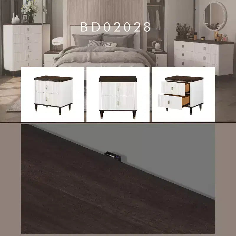 Table de chevet en bois à 2 tiroirs avec port USB