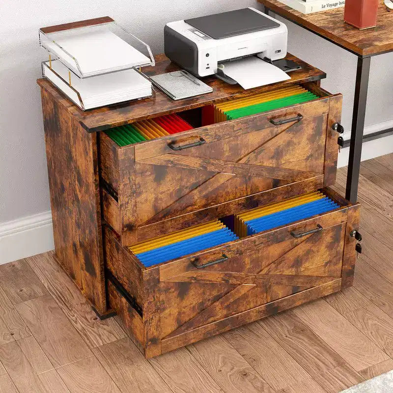 Classeur latéral brun en panneaux de particules de 80 cm de large à 2 tiroirs