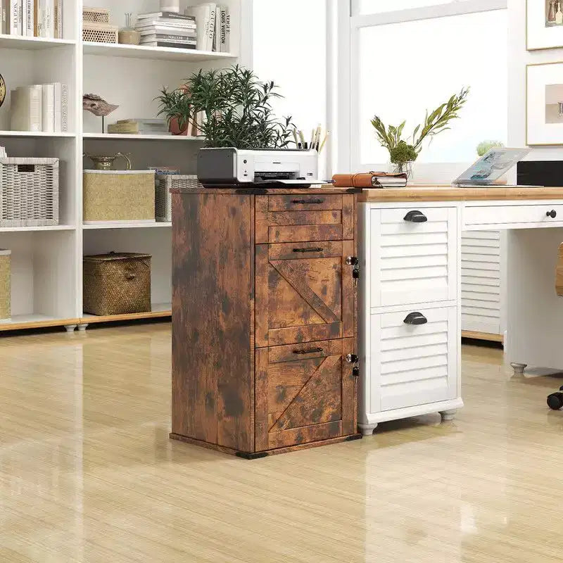 Karl Home 3-Drawer Brown Particle Board 17.72in. W Vertical File Cabinet