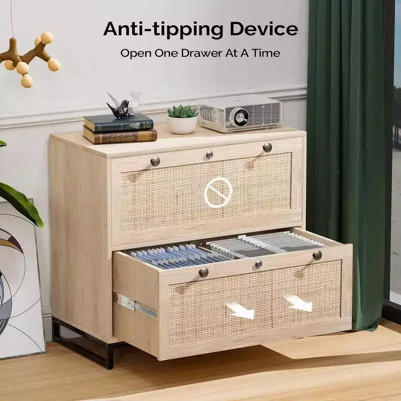 Classeur latéral en MDF beige à 2 tiroirs de 75 cm de large