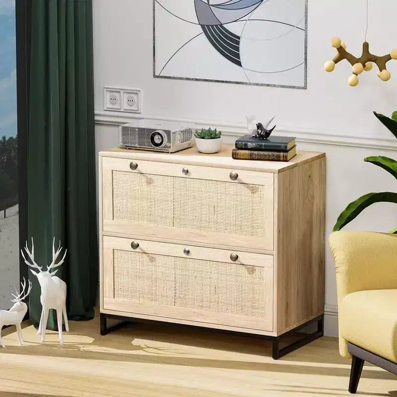Classeur latéral en MDF beige à 2 tiroirs de 75 cm de large