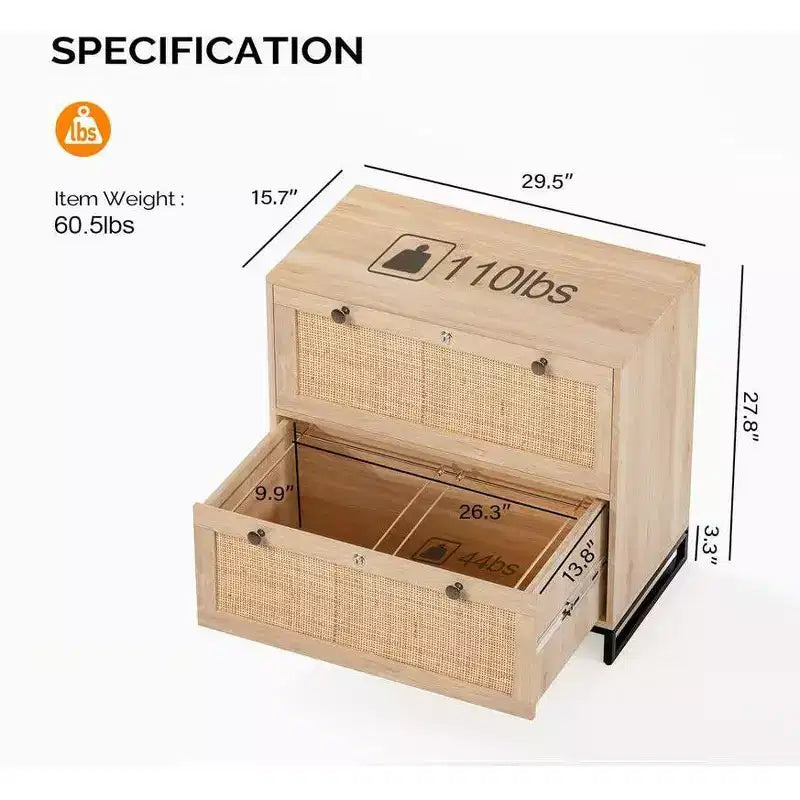 Classeur latéral en MDF beige à 2 tiroirs de 75 cm de large