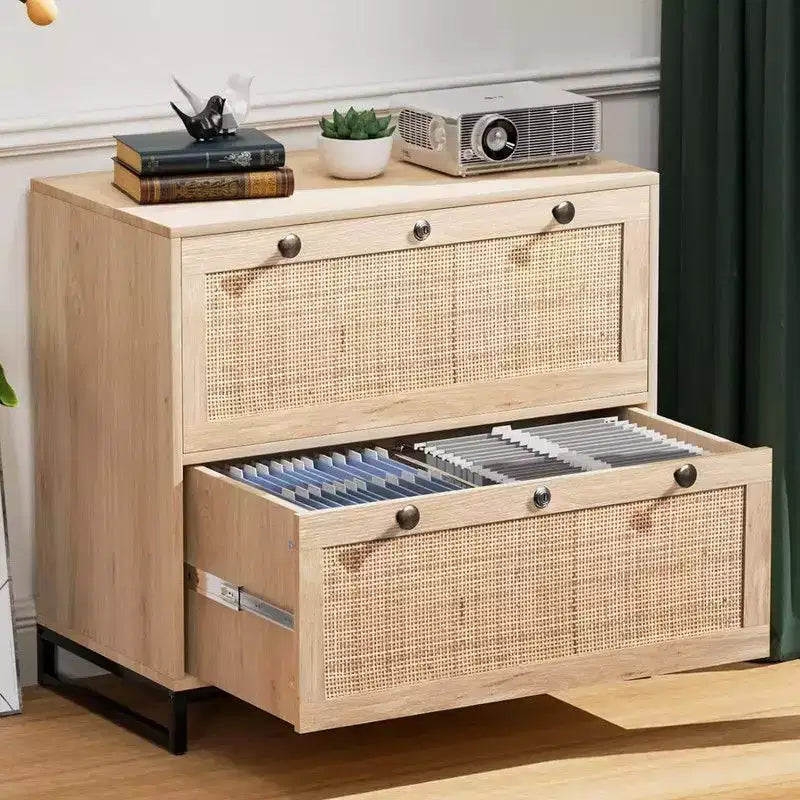 Classeur latéral en MDF beige à 2 tiroirs de 75 cm de large
