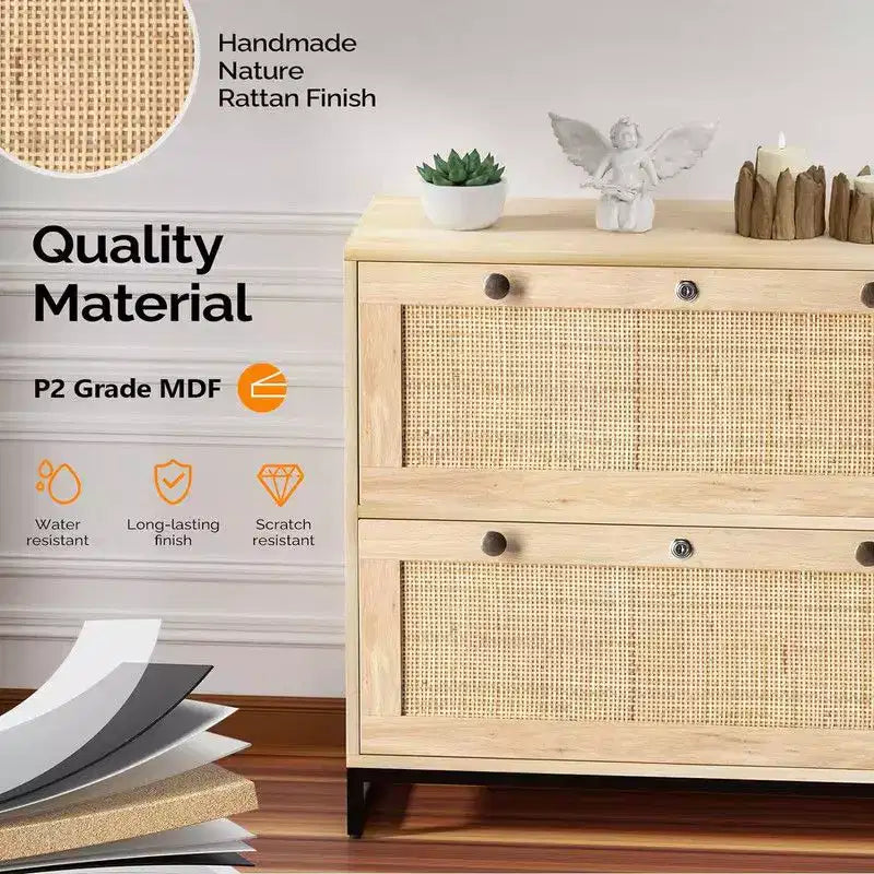 Classeur latéral en MDF beige à 2 tiroirs de 75 cm de large