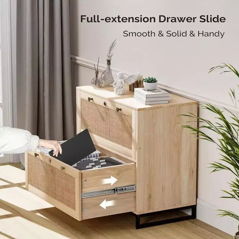 Classeur latéral en MDF beige à 2 tiroirs de 75 cm de large