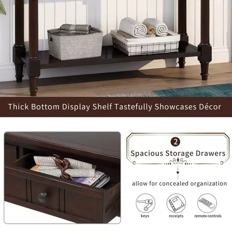 Console de style traditionnel avec deux tiroirs et une étagère inférieure