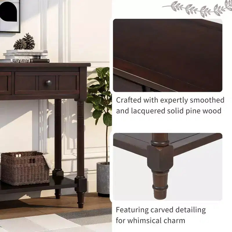 Console de style traditionnel avec deux tiroirs et une étagère inférieure