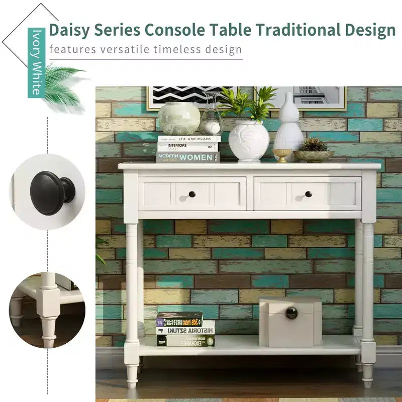 Console de style traditionnel avec deux tiroirs et une étagère inférieure
