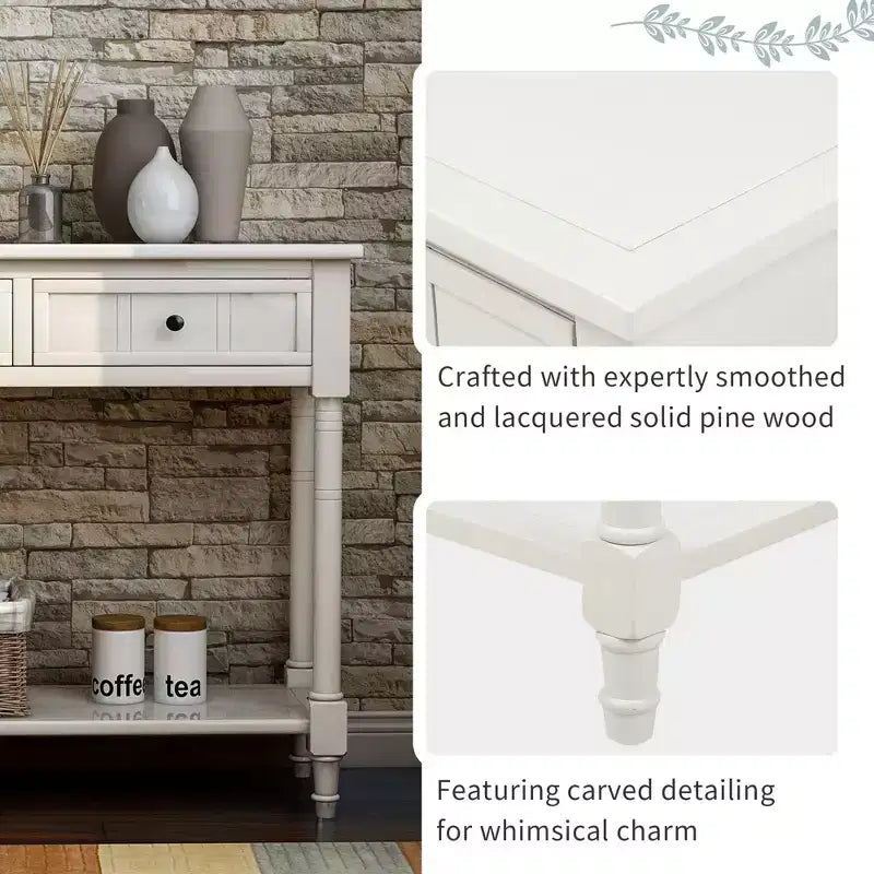 Console de style traditionnel avec deux tiroirs et une étagère inférieure