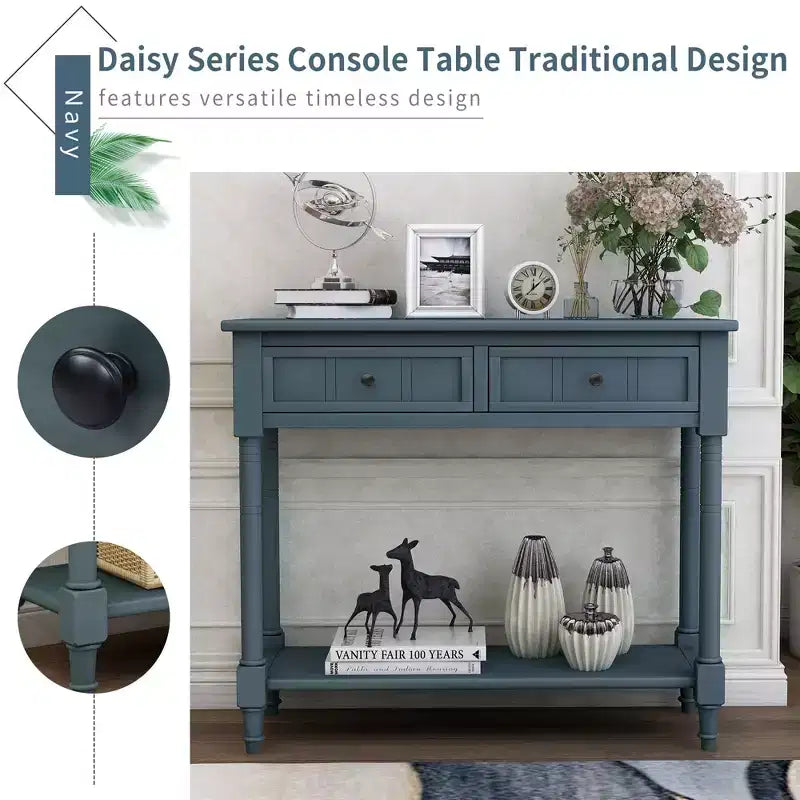 Console de style traditionnel avec deux tiroirs et une étagère inférieure