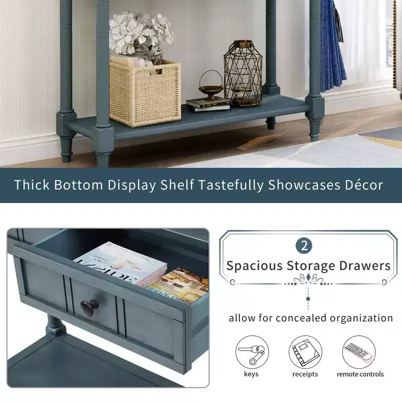 Console de style traditionnel avec deux tiroirs et une étagère inférieure