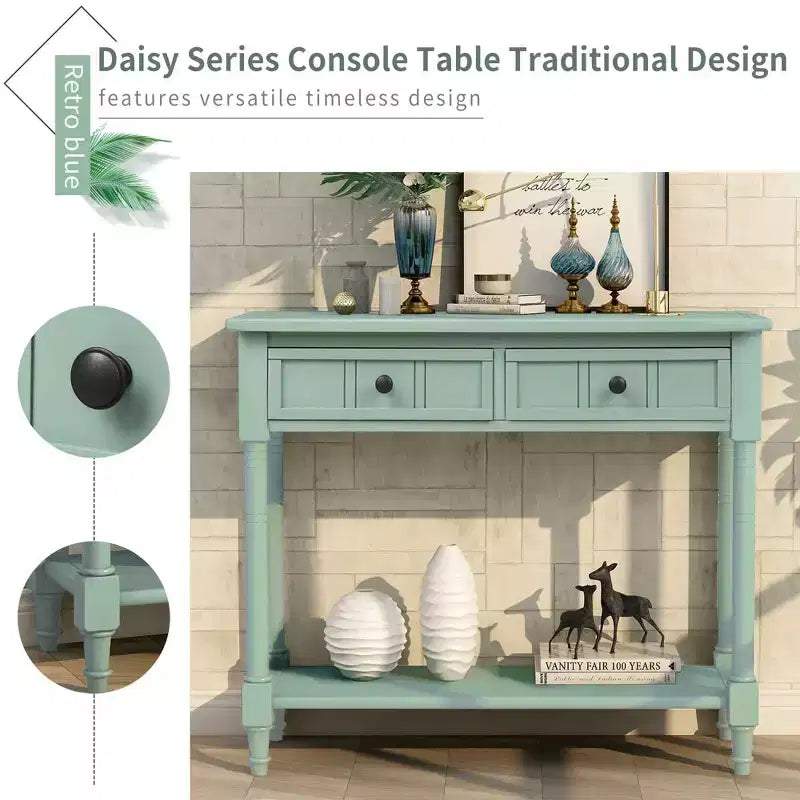 Console de style traditionnel avec deux tiroirs et une étagère inférieure