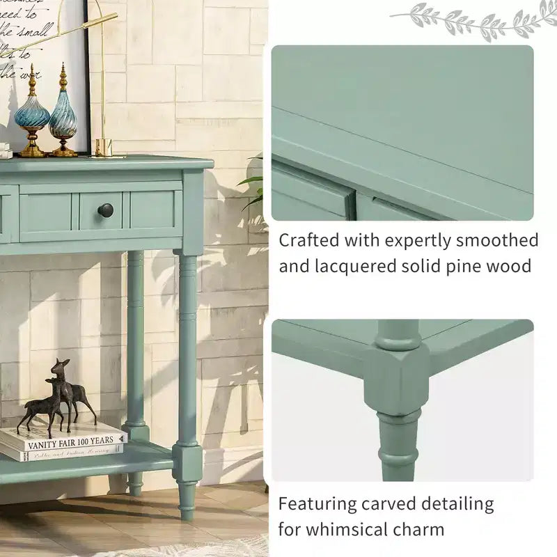 Console de style traditionnel avec deux tiroirs et une étagère inférieure