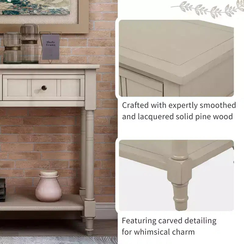 Console de style traditionnel avec deux tiroirs et une étagère inférieure