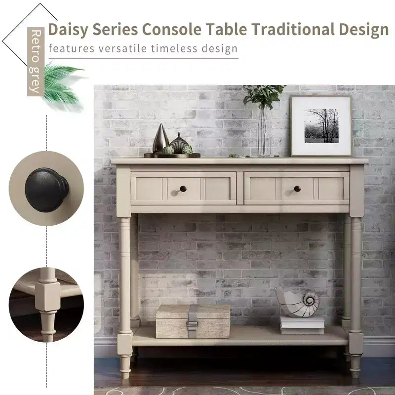 Console de style traditionnel avec deux tiroirs et une étagère inférieure