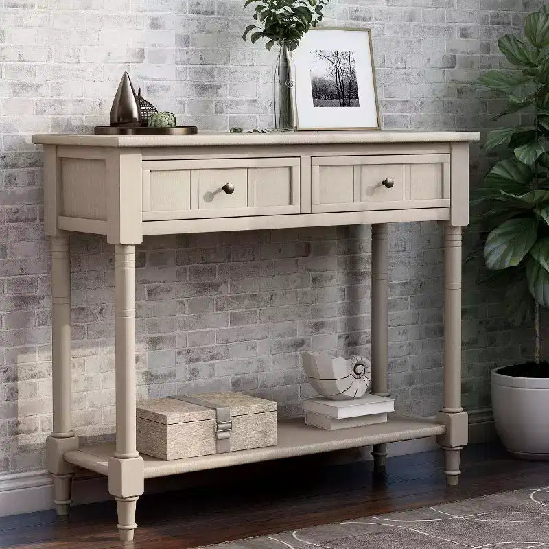Console de style traditionnel avec deux tiroirs et une étagère inférieure