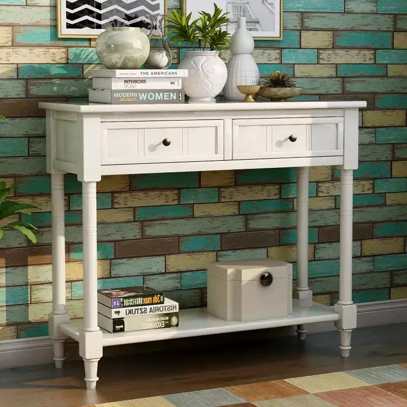 Console de style traditionnel avec deux tiroirs et une étagère inférieure