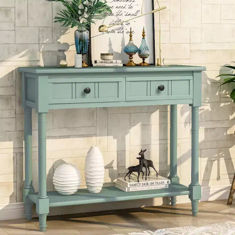 Console de style traditionnel avec deux tiroirs et une étagère inférieure