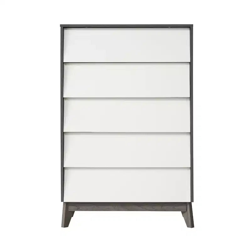 Commode 5 tiroirs de style Mid-Century, chiffonnier haut en bois 5 tiroirs de rangement