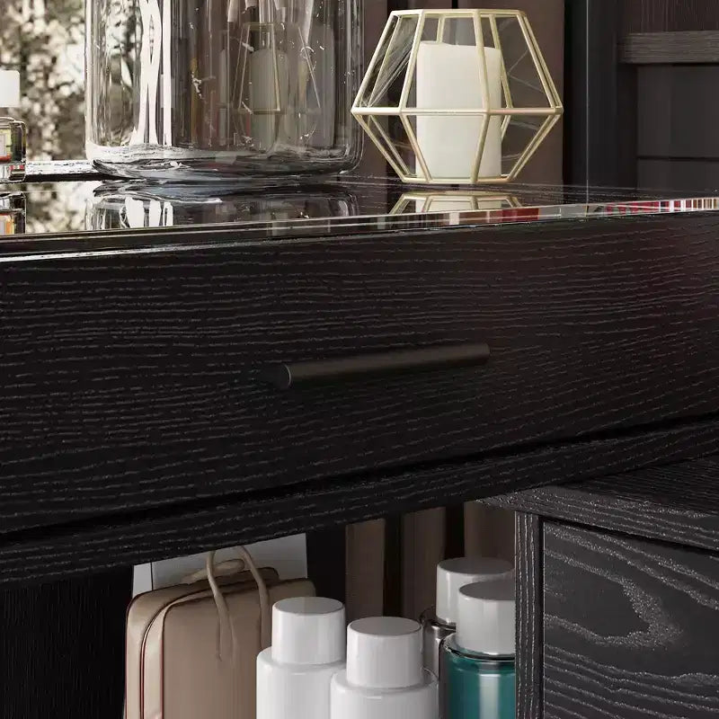 Bureau en L noir avec plateau en verre Table d'écriture réversible Coiffeuse
