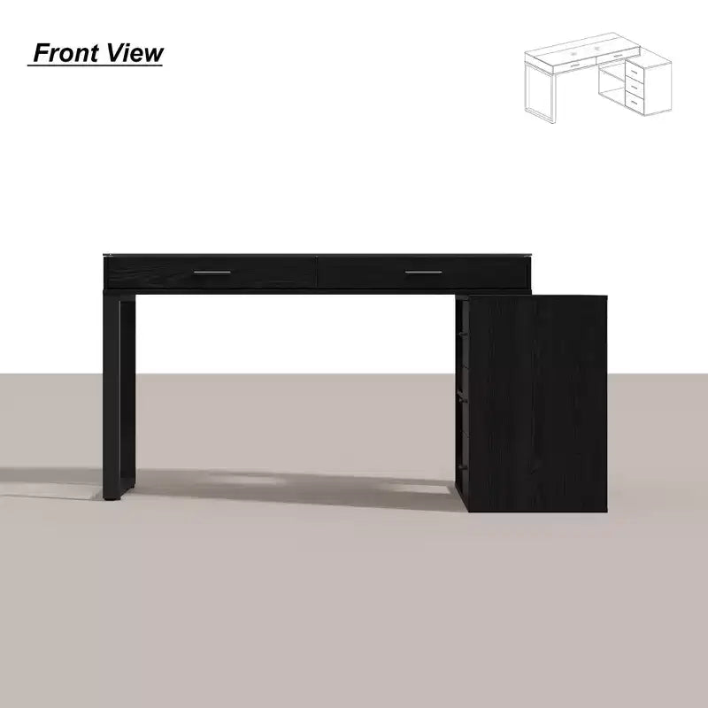 Bureau en L noir avec plateau en verre Table d'écriture réversible Coiffeuse