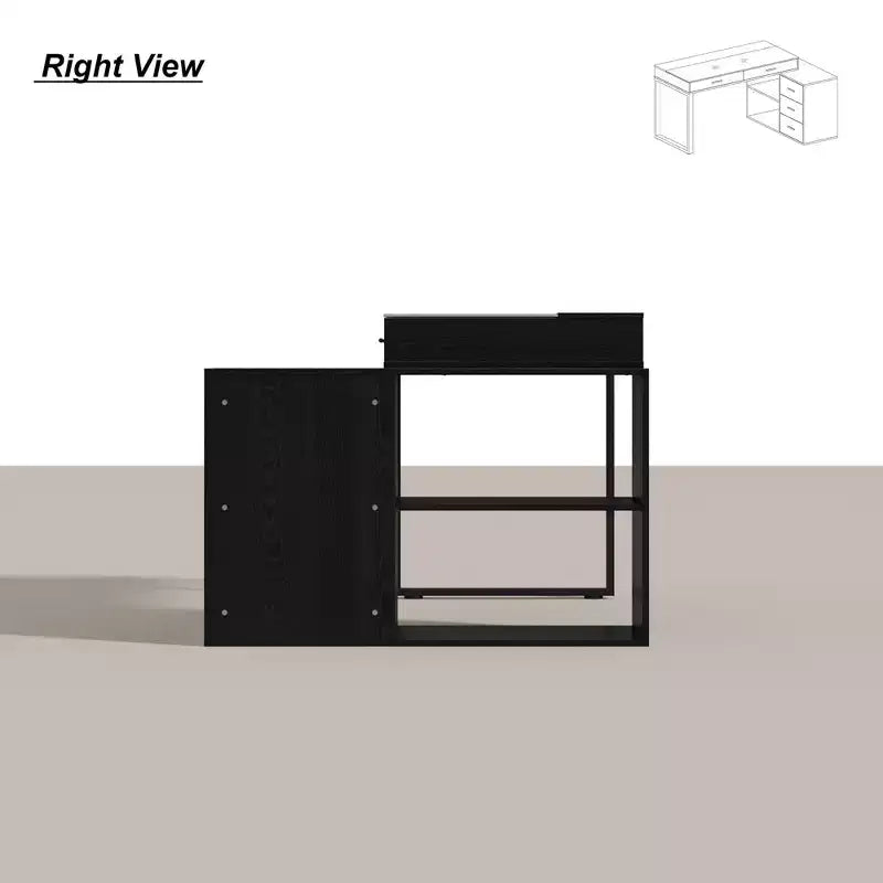 Bureau en L noir avec plateau en verre Table d'écriture réversible Coiffeuse