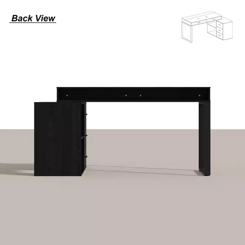 Bureau en L noir avec plateau en verre Table d'écriture réversible Coiffeuse