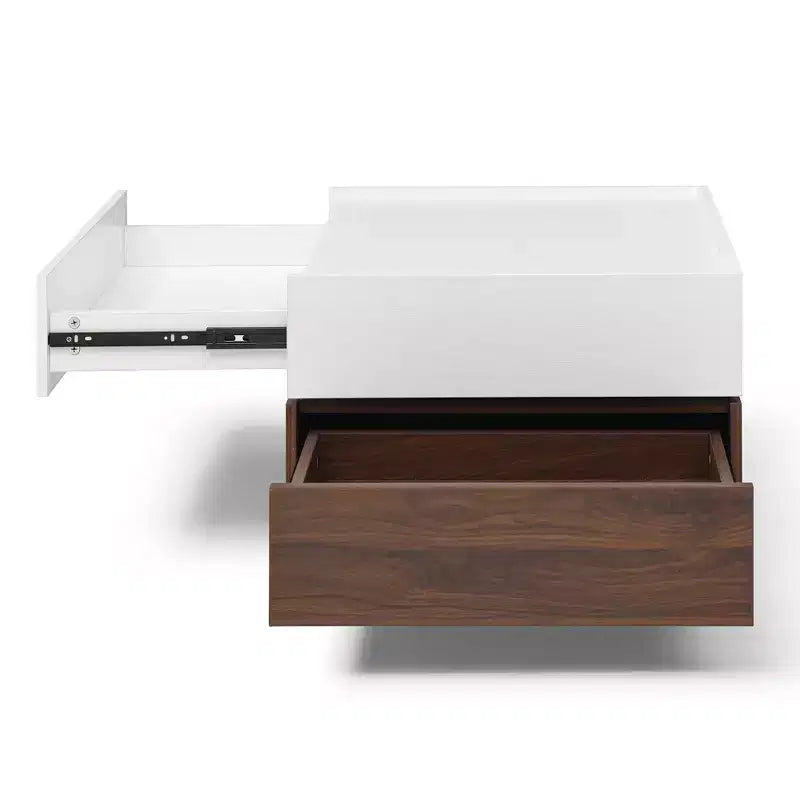 Table basse carrée en bois 24 po avec 2 tiroirs et plateau pivotant
