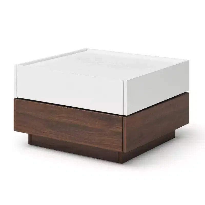 Table basse carrée en bois 24 po avec 2 tiroirs et plateau pivotant