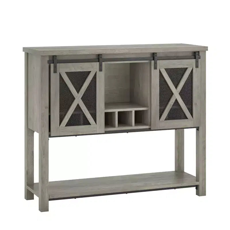 YESFASHION Farmhouse Sideboard Cabinet with Storage, Coffee Bar Table with Sliding Barn Metal Mesh Door, Kitchen Storage Sideboard with Bottom Shelf