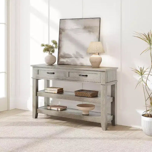 47.2 2 Tier Entryway Console Table with 2 Storage Drawers, 3 Tier Farmhouse Wooden Sofa Table, for Entryway, Living Room