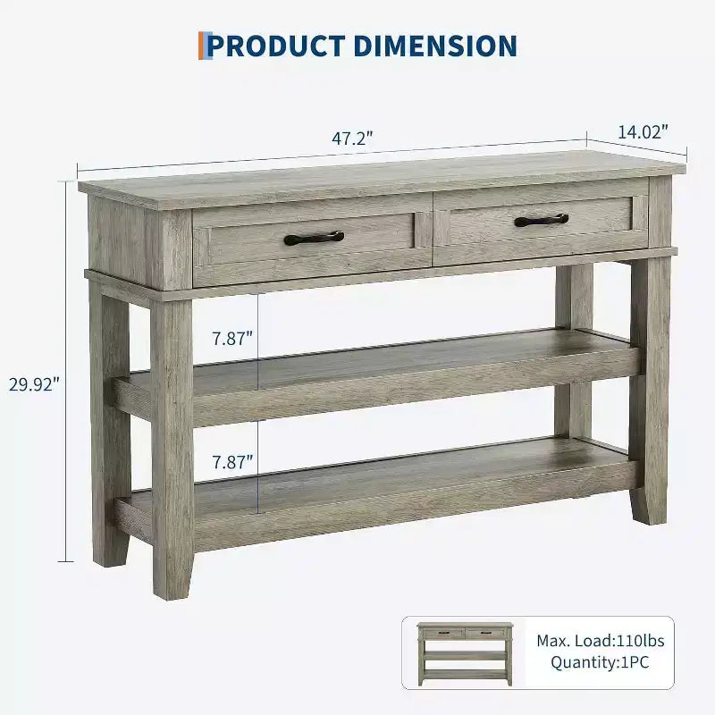Table console d'entrée à 2 niveaux avec 2 tiroirs de rangement