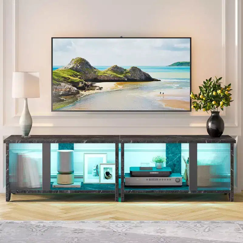 Meuble TV LED pour téléviseurs jusqu'à 65'', meuble TV extensible côte à côte ou superposable