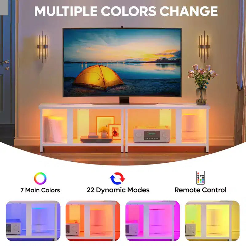 Meuble TV LED pour téléviseurs jusqu'à 65'', meuble TV extensible côte à côte ou superposable