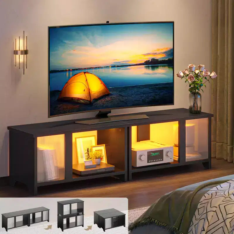 Meuble TV LED pour téléviseurs jusqu'à 65'', meuble TV extensible côte à côte ou superposable
