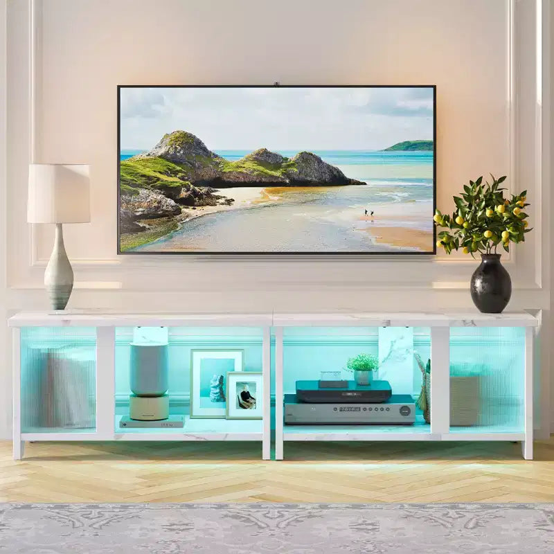 Meuble TV LED pour téléviseurs jusqu'à 65'', meuble TV extensible côte à côte ou superposable