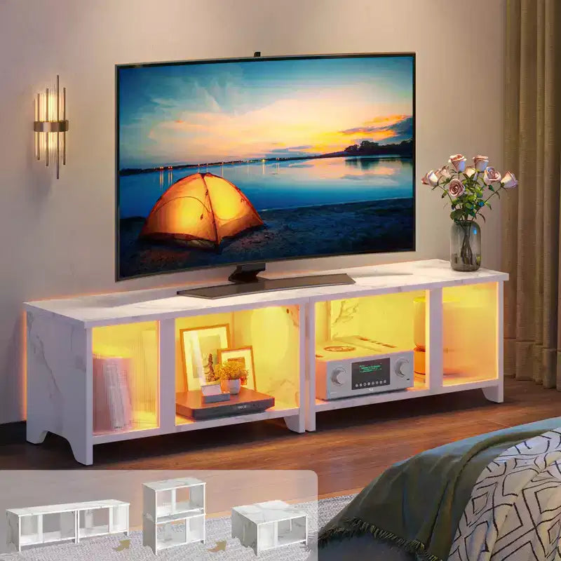 Meuble TV LED pour téléviseurs jusqu'à 65'', meuble TV extensible côte à côte ou superposable